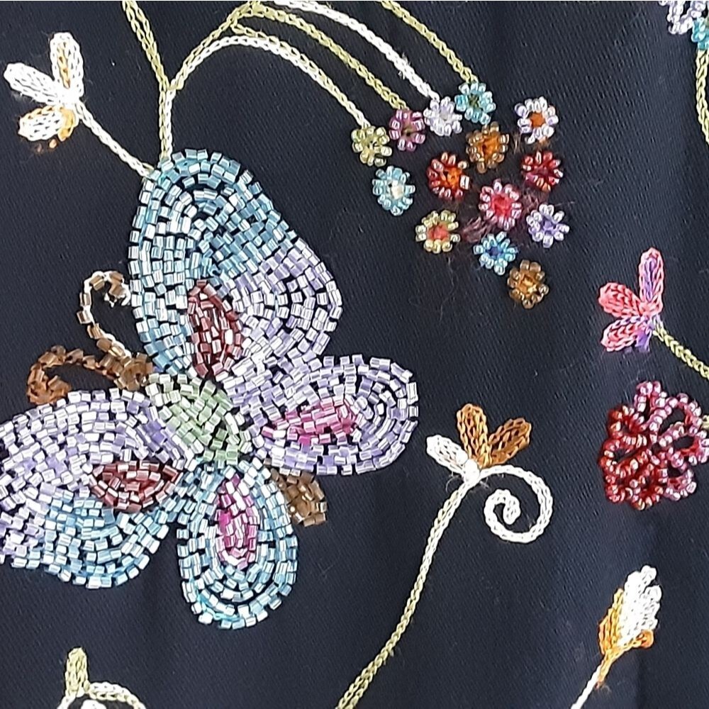 QUACKER FACTORY Embroidered Beaded Butterfly Floral Jacket Sz M - Vtg 90's - Picture 7 of 10